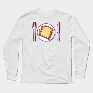 Sandwich Breakfast On Plate with Knife And Fork Long Sleeve T-Shirt